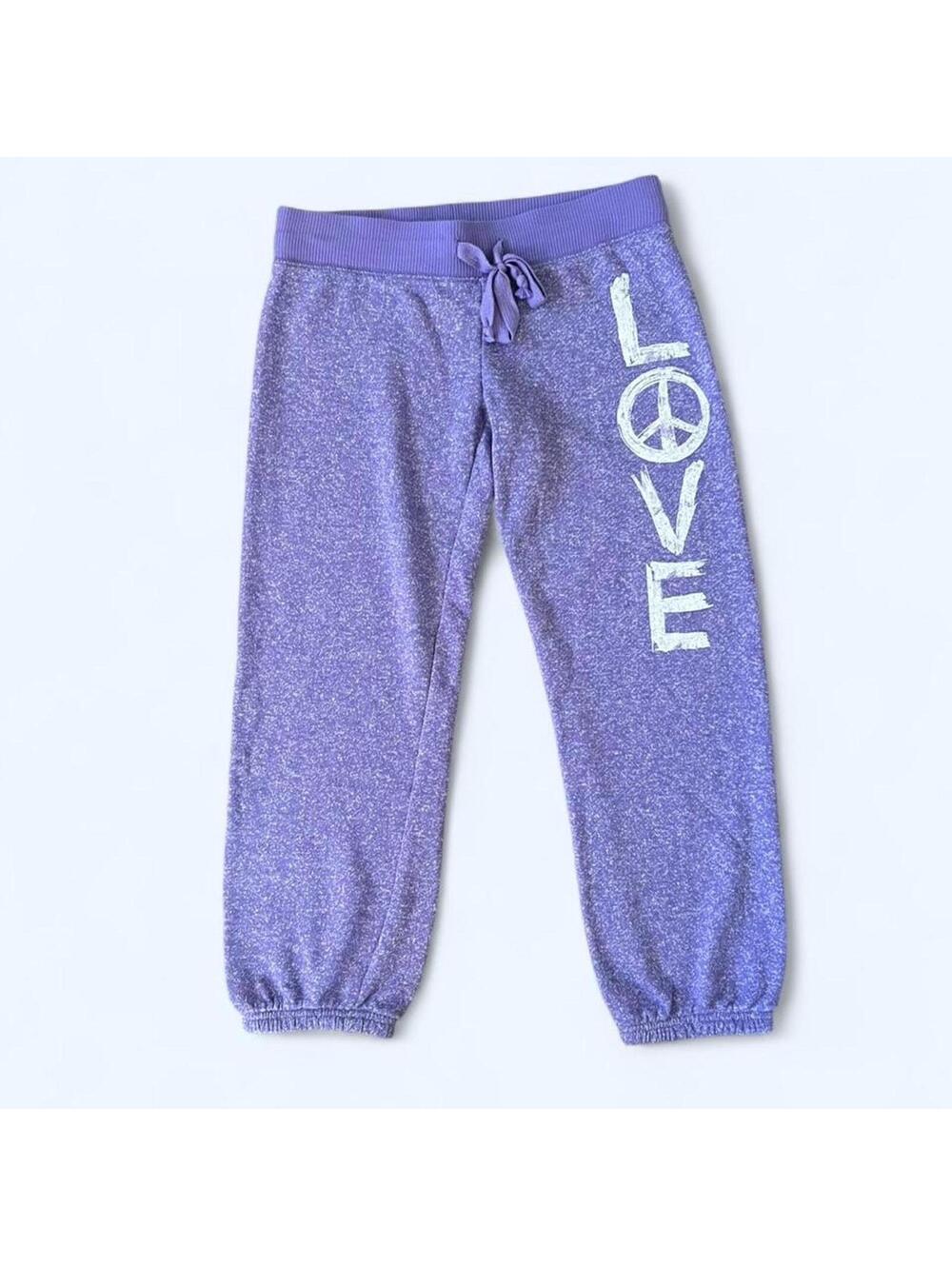 Purple Y2K Planet Gold low rise graphic capri sweatpants size small 💜 - Picture 1 of 8